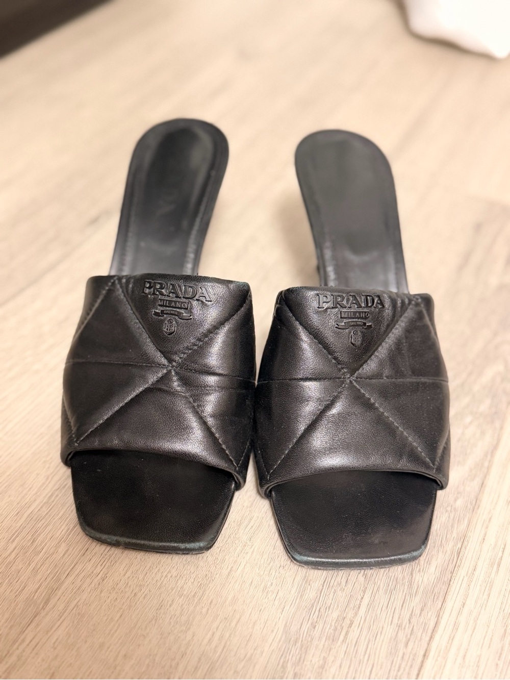 Prada Black Quilted Leather Slide Mules - Picture 2 of 5